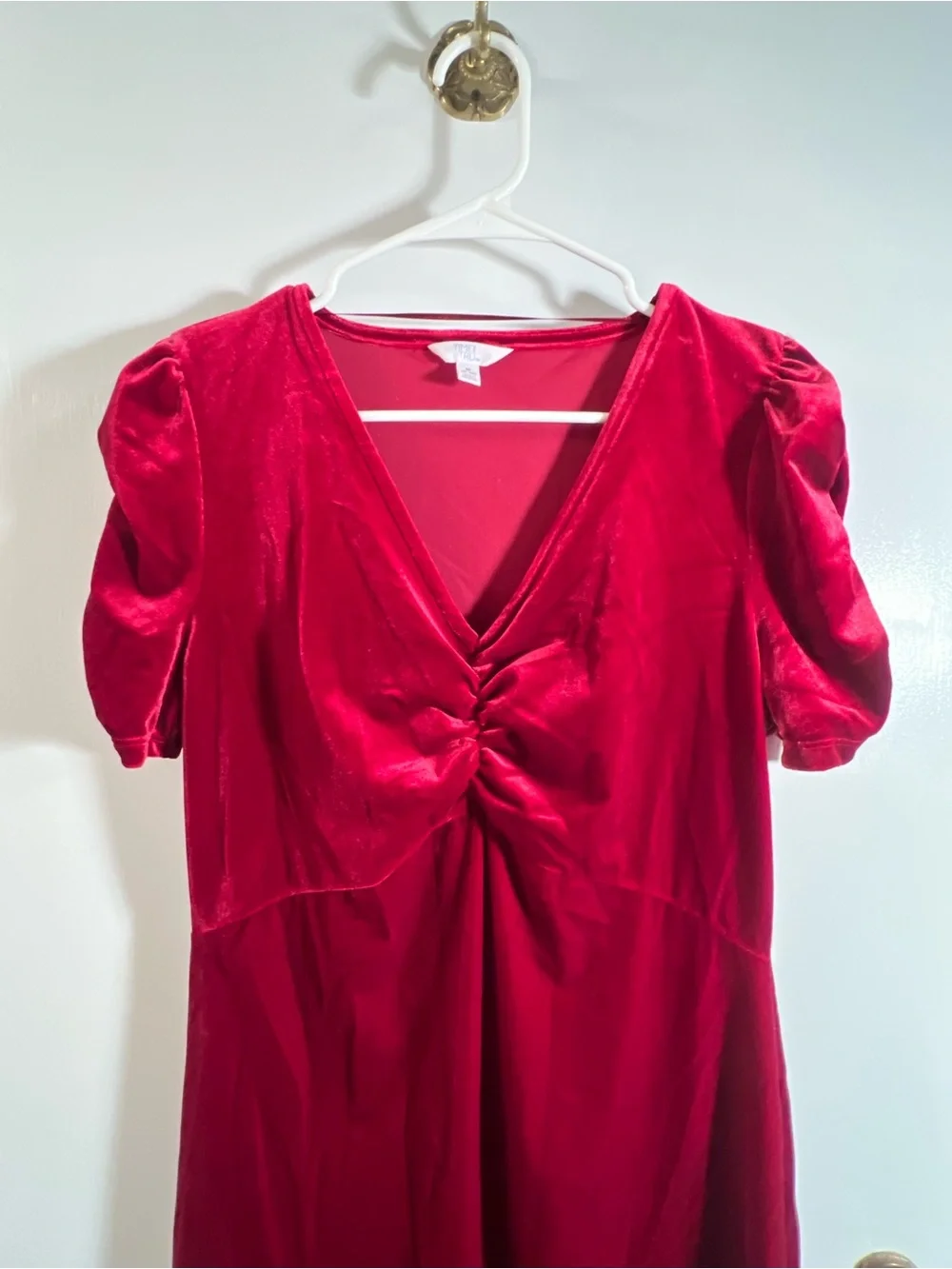 Time and Tru Womens Size Medium 8-10 V-Neck Puff Sleeve Velvet Velour Mini Dress